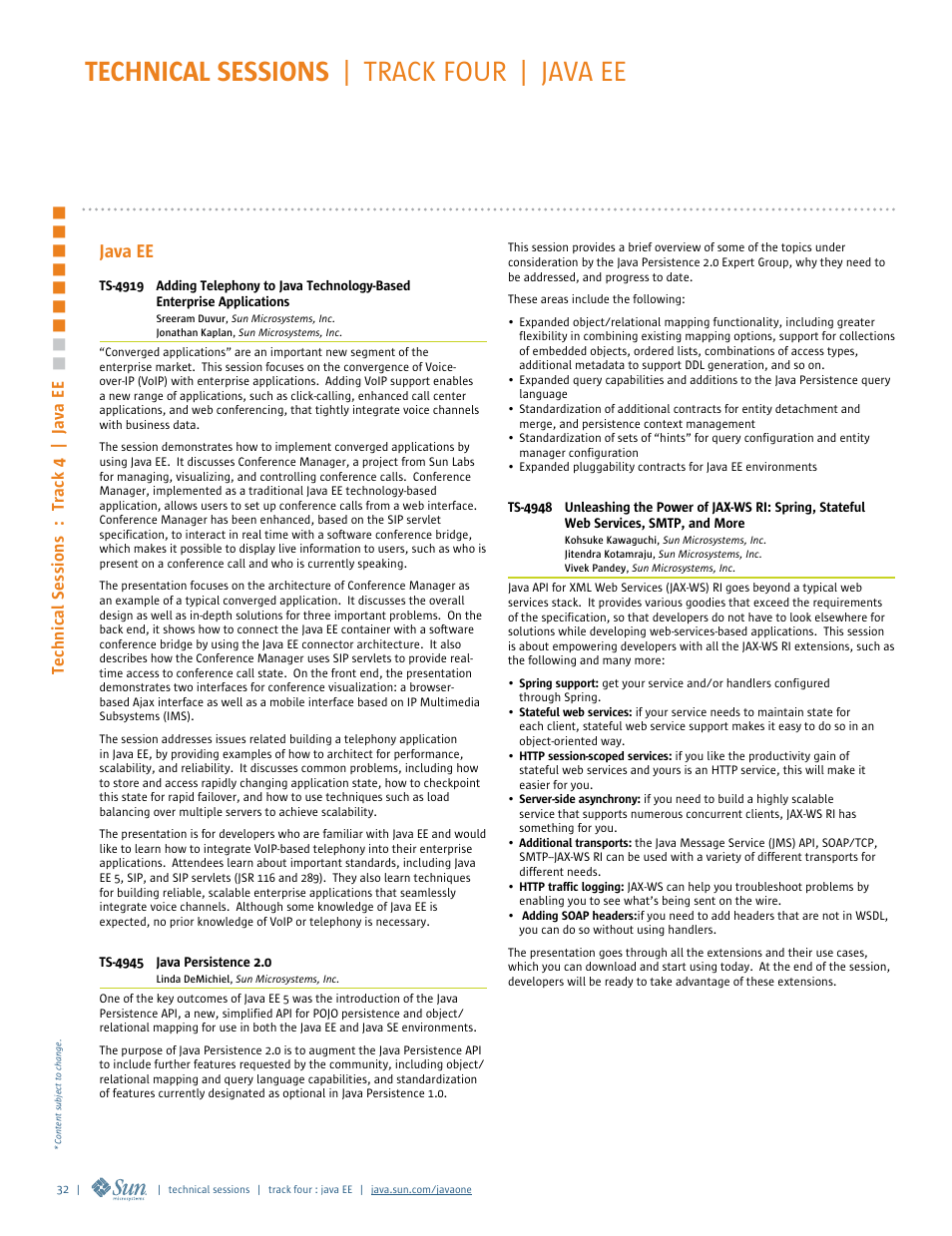 Technical sessions | track four | java ee, Java ee | Google 2007 JavaOne Advance Conference Guide User Manual | Page 34 / 68