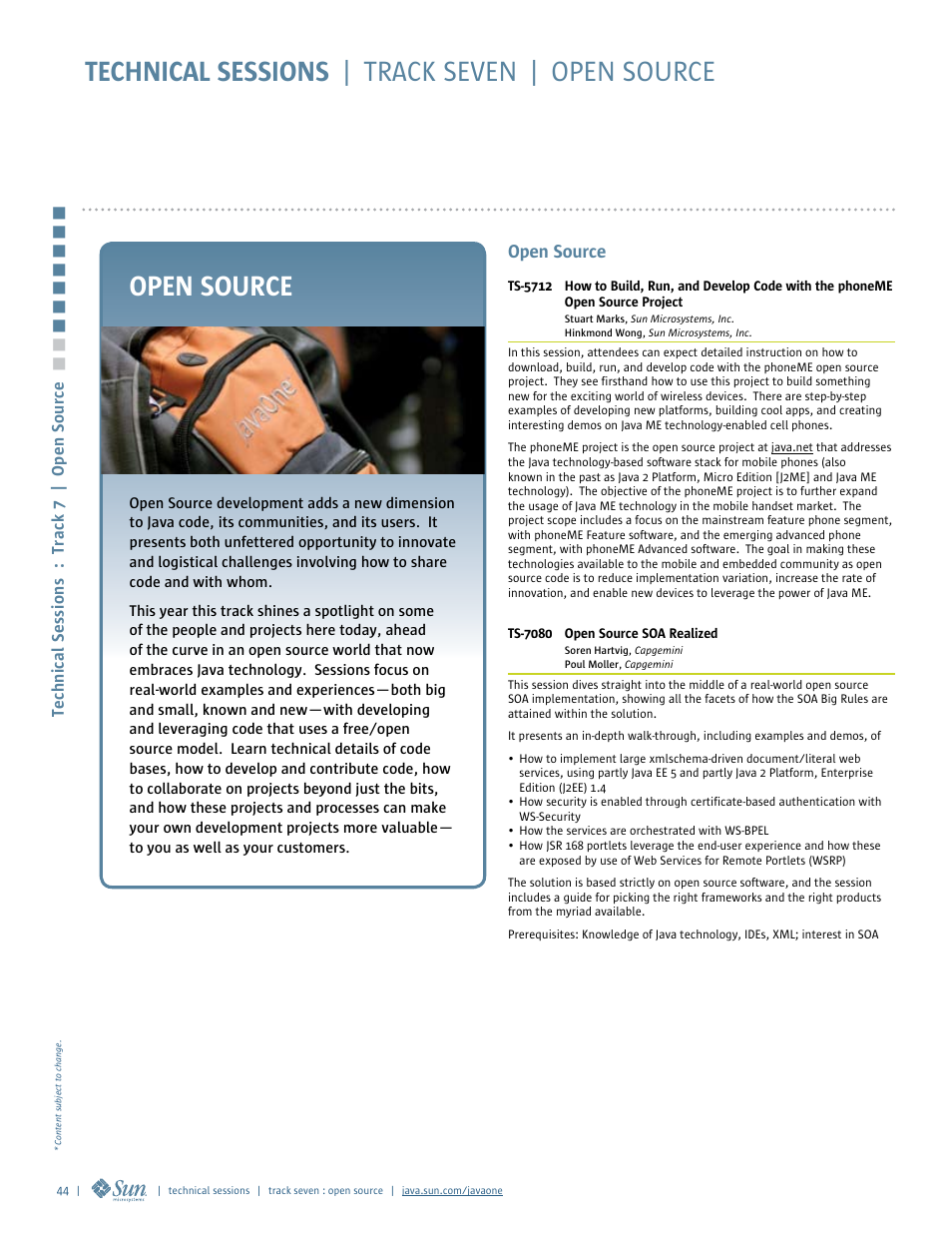 Track 7: open source, Technical sessions | track seven | open source, Open source | Google 2007 JavaOne Advance Conference Guide User Manual | Page 46 / 68