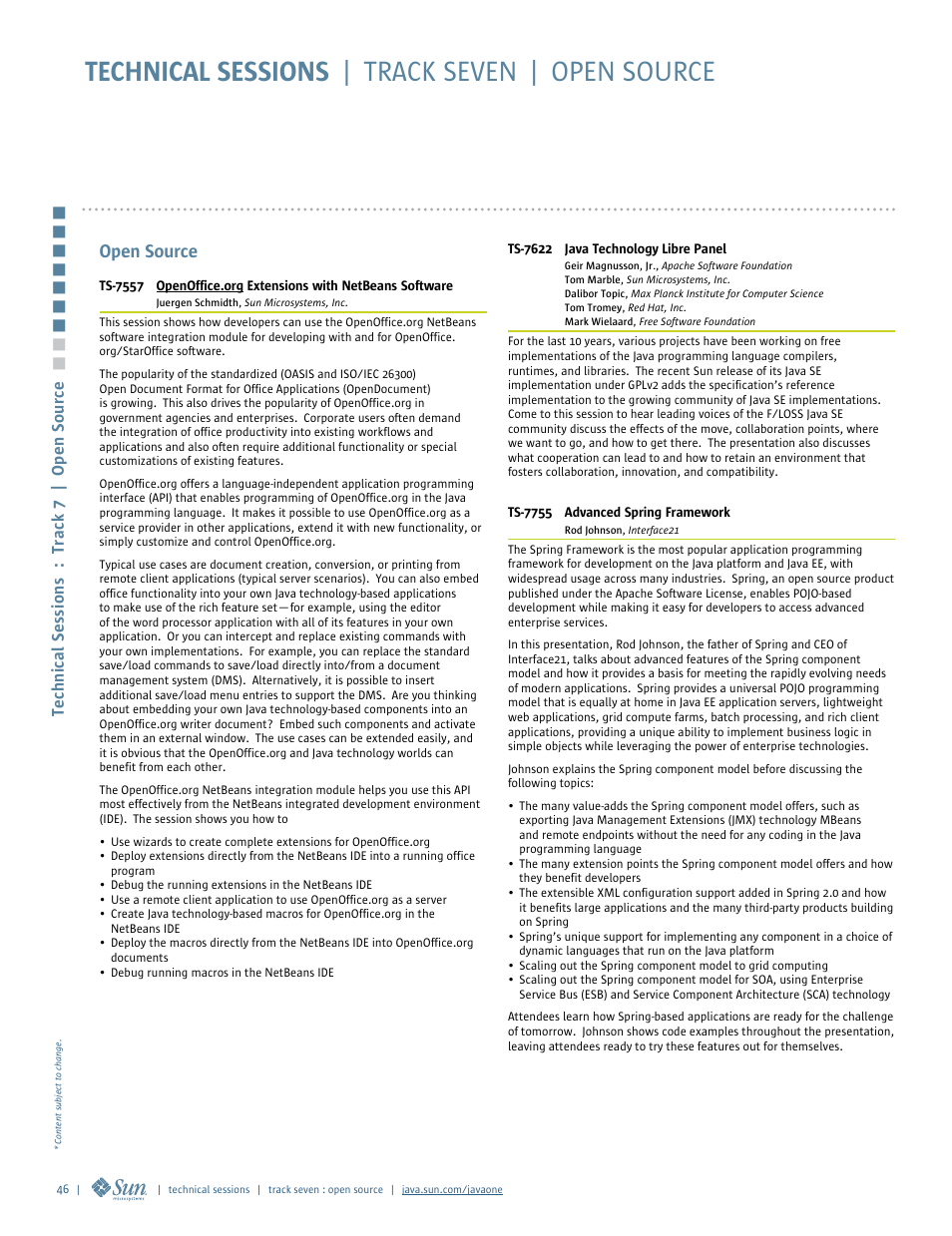 Technical sessions | track seven | open source | Google 2007 JavaOne Advance Conference Guide User Manual | Page 48 / 68