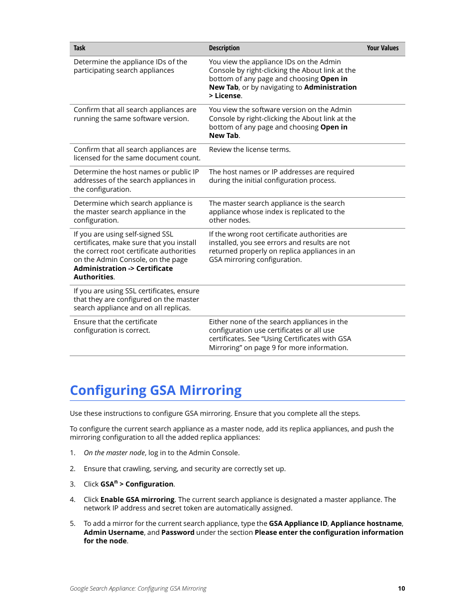 Configuring gsa mirroring | Google Search Appliance Configuring GSA Mirroring version 7.0 User Manual | Page 10 / 17
