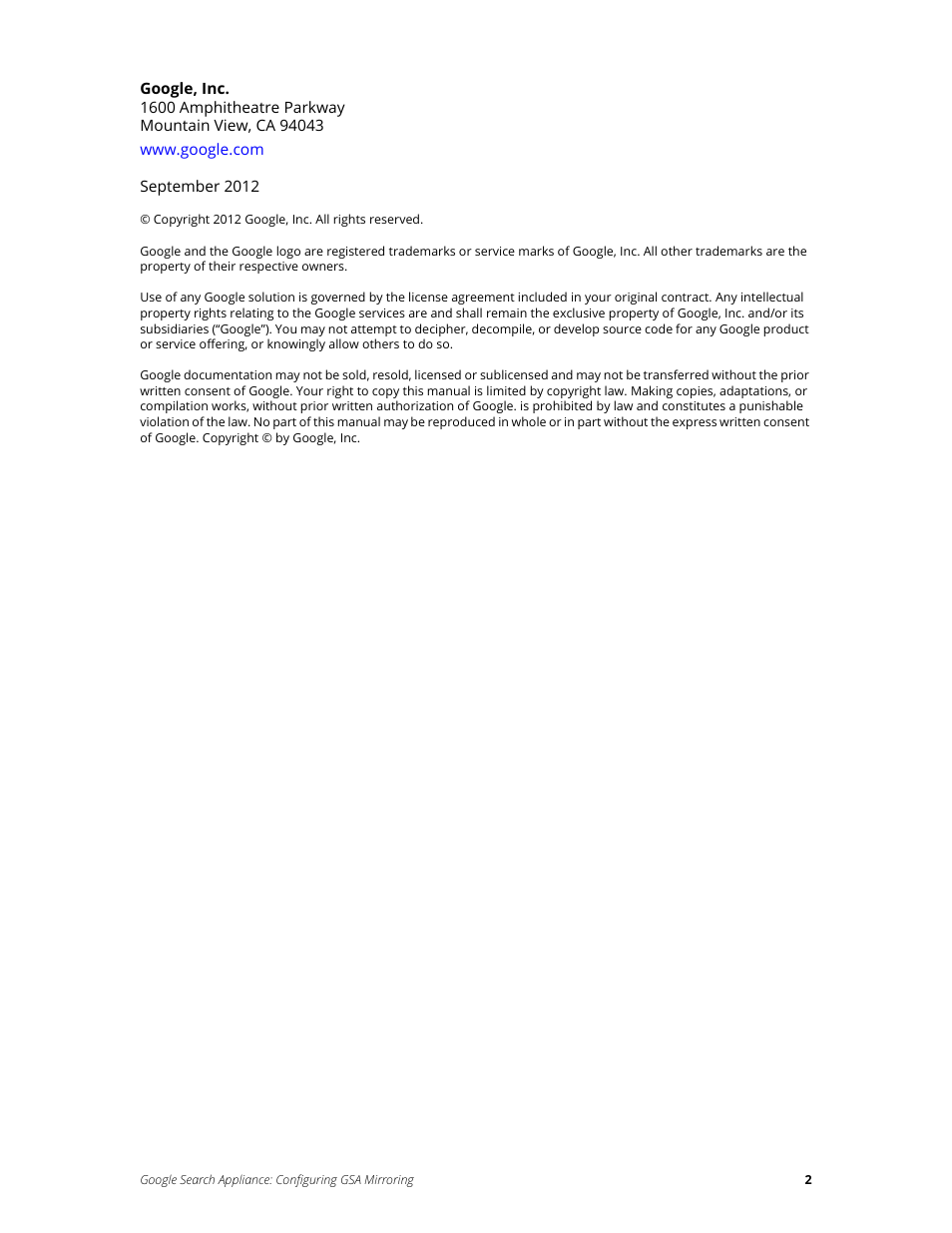 Google Search Appliance Configuring GSA Mirroring version 7.0 User Manual | Page 2 / 17