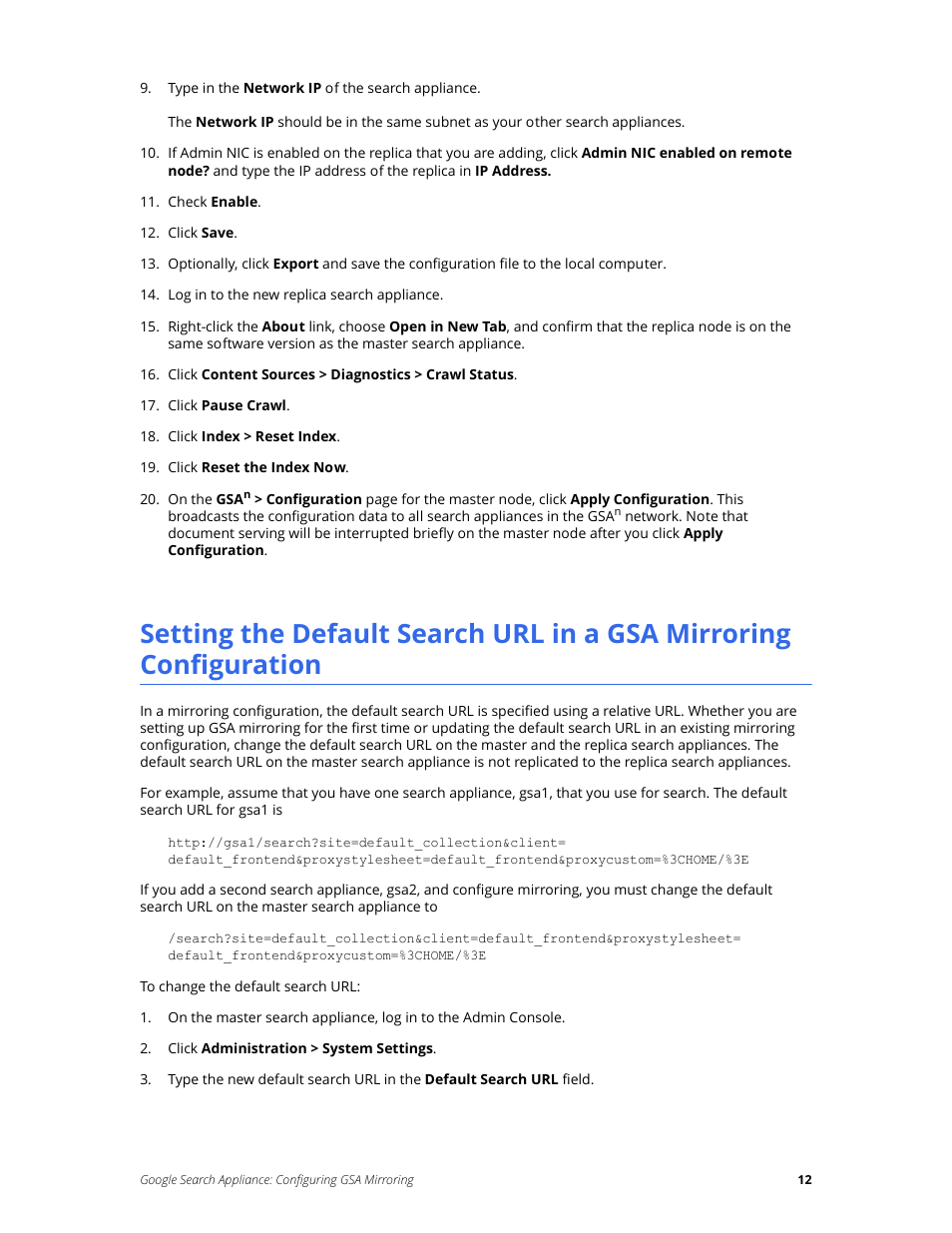 Google Search Appliance Configuring GSA Mirroring version 7.2 User Manual | Page 12 / 17
