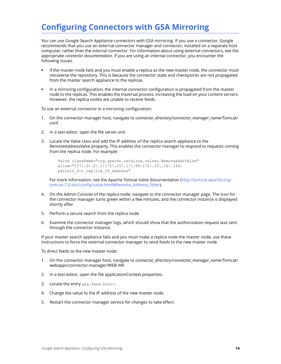 Configuring connectors with gsa mirroring | Google Search Appliance Configuring GSA Mirroring version 7.2 User Manual | Page 14 / 17