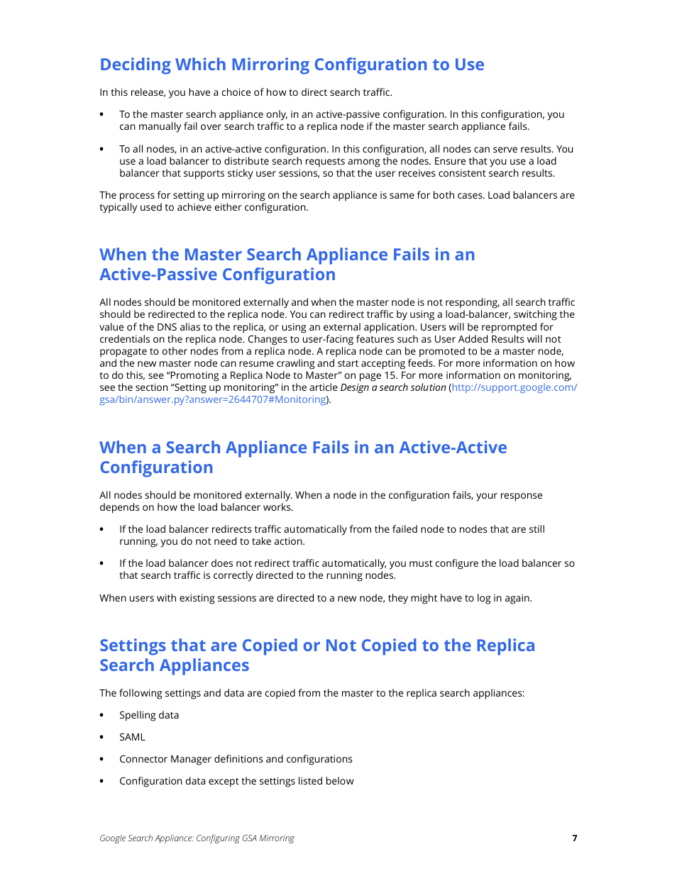 Deciding which mirroring configuration to use | Google Search Appliance Configuring GSA Mirroring version 7.2 User Manual | Page 7 / 17