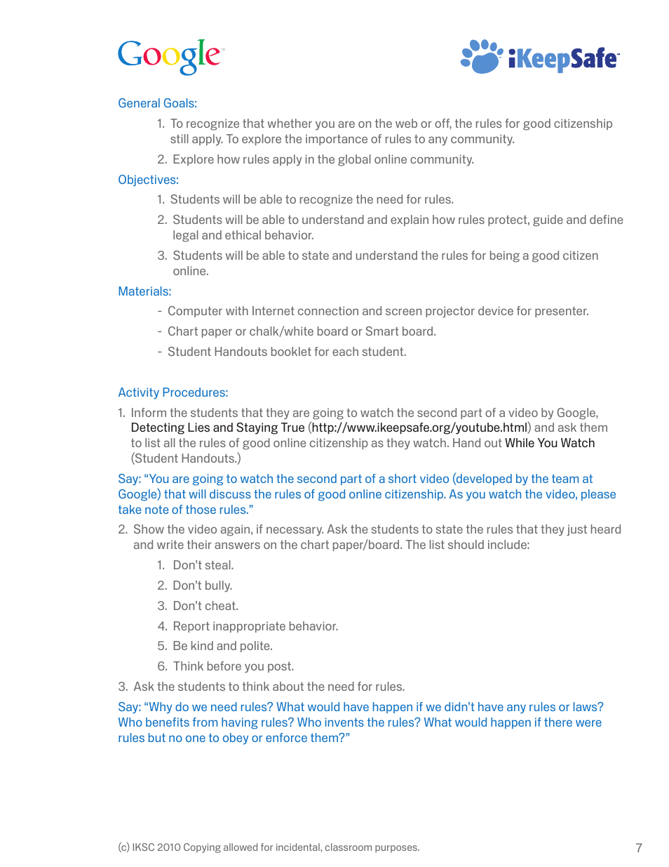 Google Internet Keep Safe Workshop 1: Detecting Lies and Staying True Instructor Handbook User Manual | Page 11 / 36