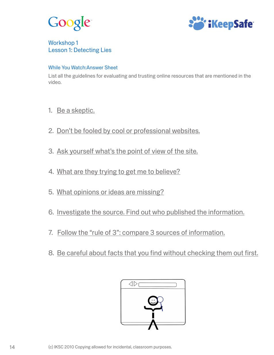 Google Internet Keep Safe Workshop 1: Detecting Lies and Staying True Instructor Handbook User Manual | Page 18 / 36