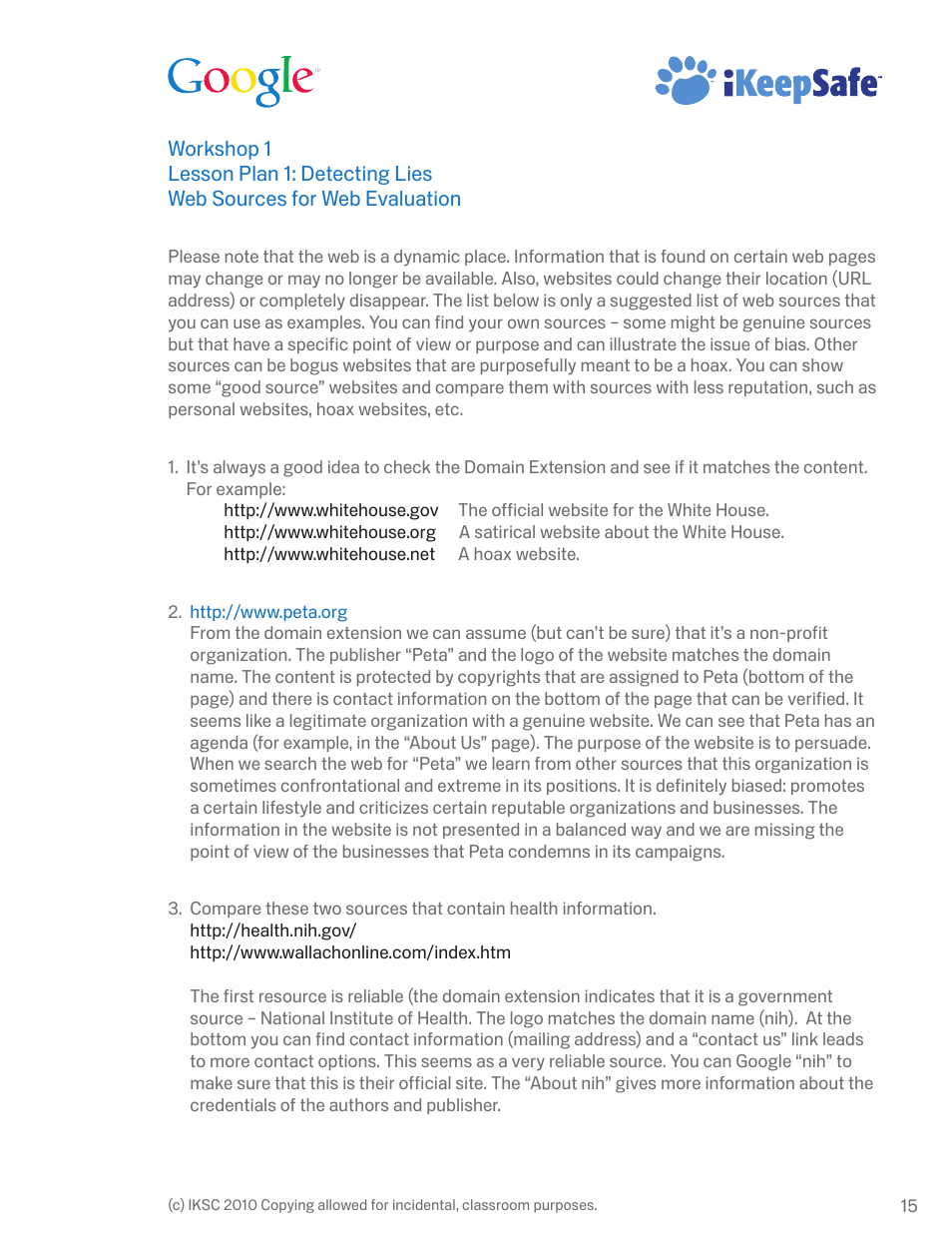 Google Internet Keep Safe Workshop 1: Detecting Lies and Staying True Instructor Handbook User Manual | Page 19 / 36