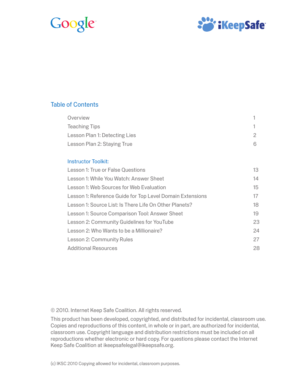 Google Internet Keep Safe Workshop 1: Detecting Lies and Staying True Instructor Handbook User Manual | Page 3 / 36