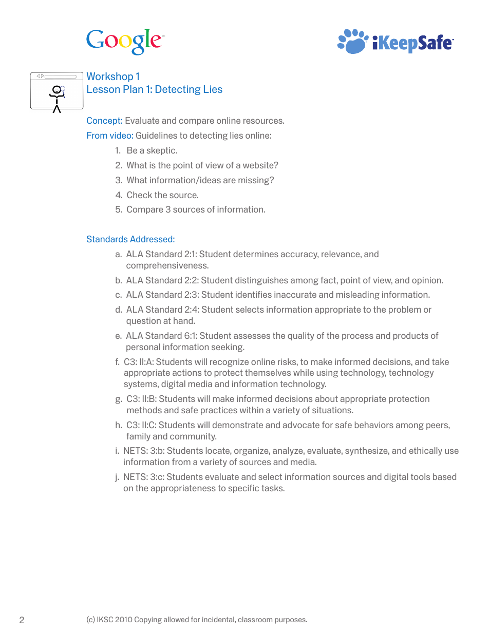 Google Internet Keep Safe Workshop 1: Detecting Lies and Staying True Instructor Handbook User Manual | Page 6 / 36