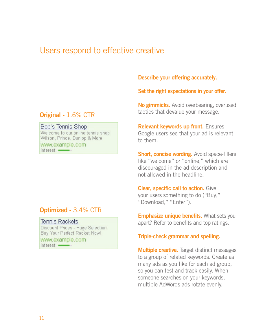 Users respond to effective creative | Google Moving to Google AdWords A Hands-On Guide for Premium Advertisers User Manual | Page 13 / 24