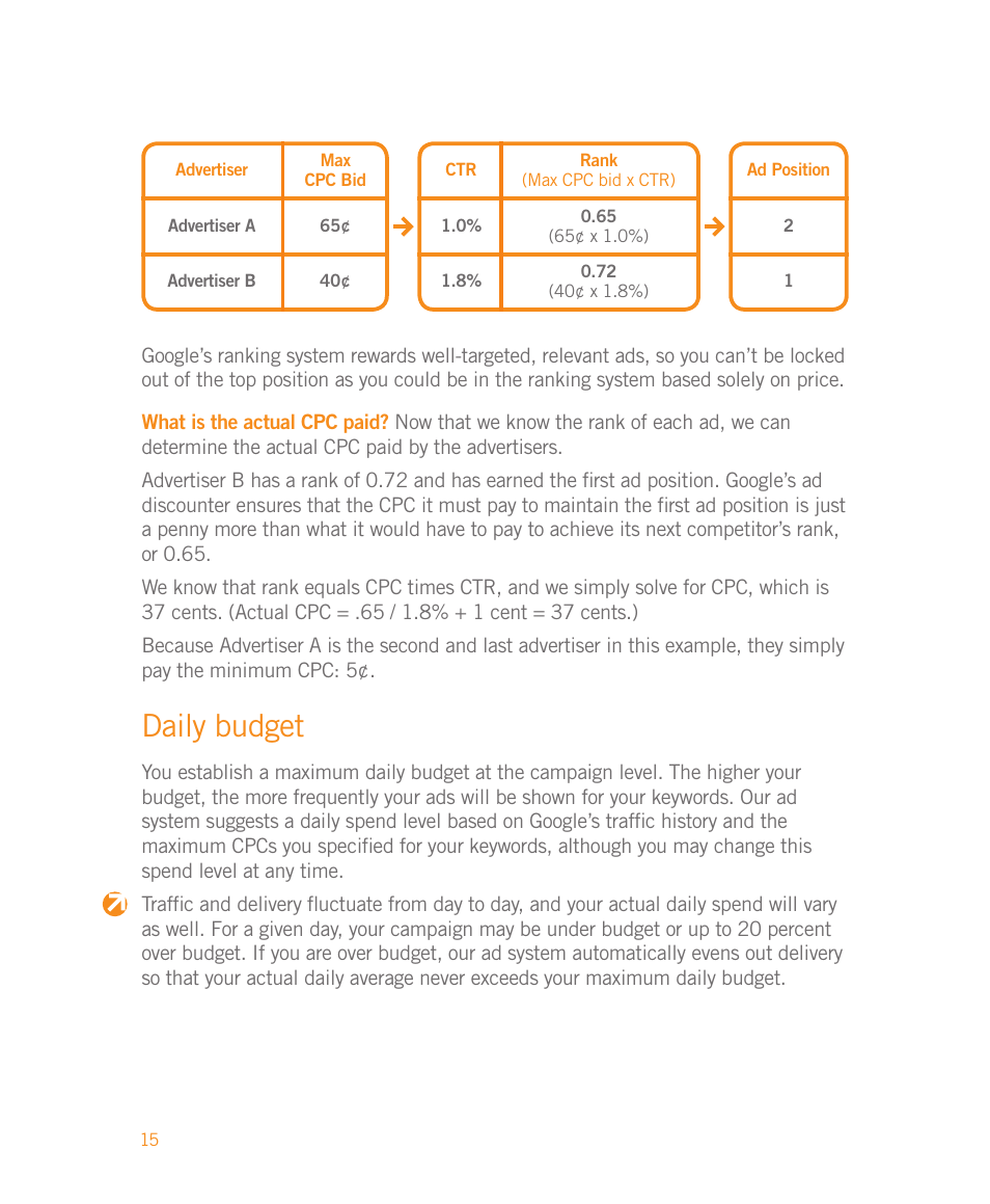 Daily budget | Google Moving to Google AdWords A Hands-On Guide for Premium Advertisers User Manual | Page 17 / 24