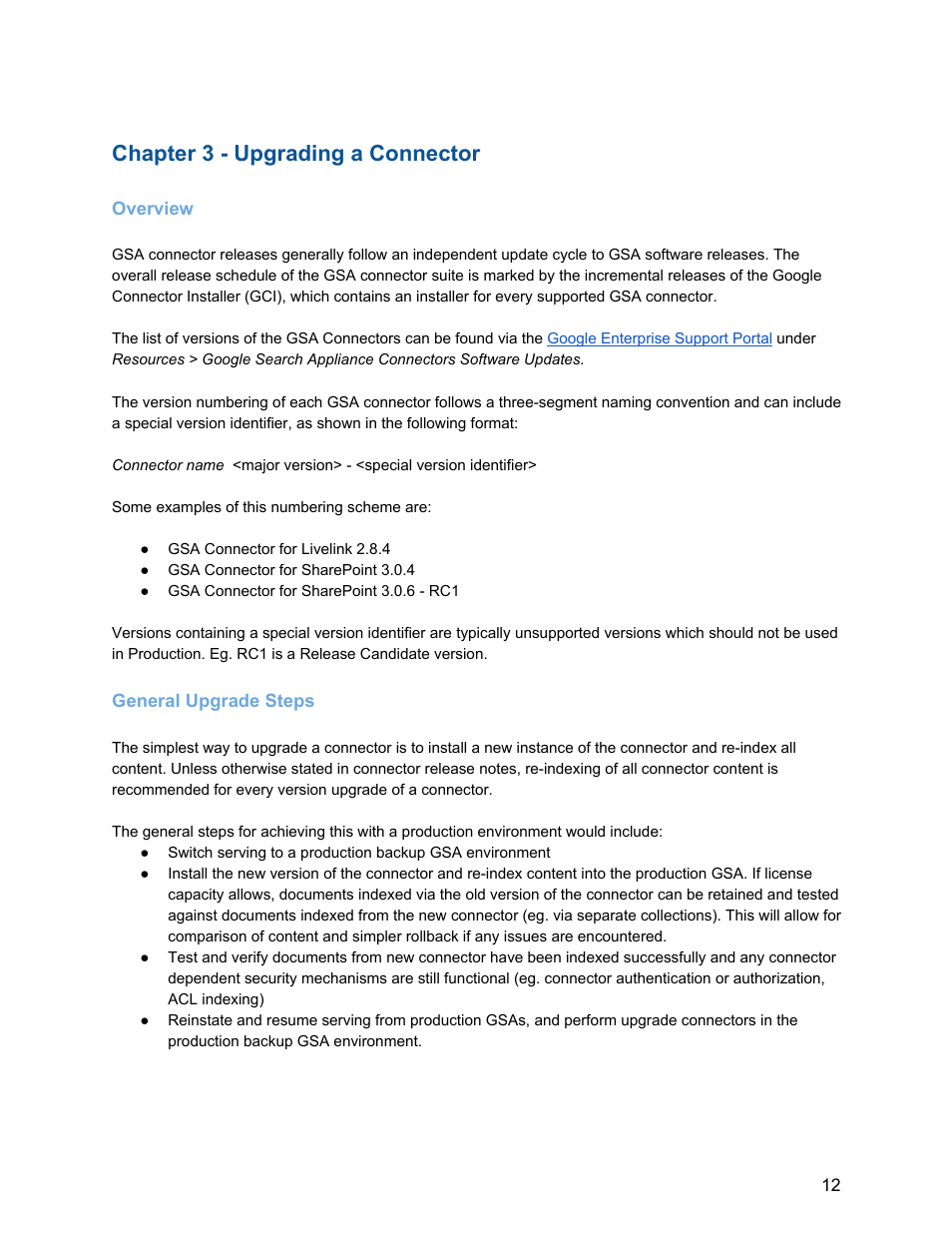 Chapter 3 ­ upgrading a connector | Google Search Appliance Upgrade and Migration Handbook User Manual | Page 12 / 22