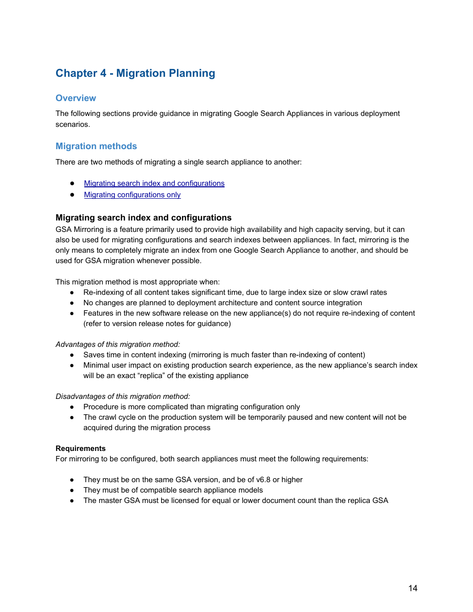 Chapter 4 ­ migration planning | Google Search Appliance Upgrade and Migration Handbook User Manual | Page 14 / 22