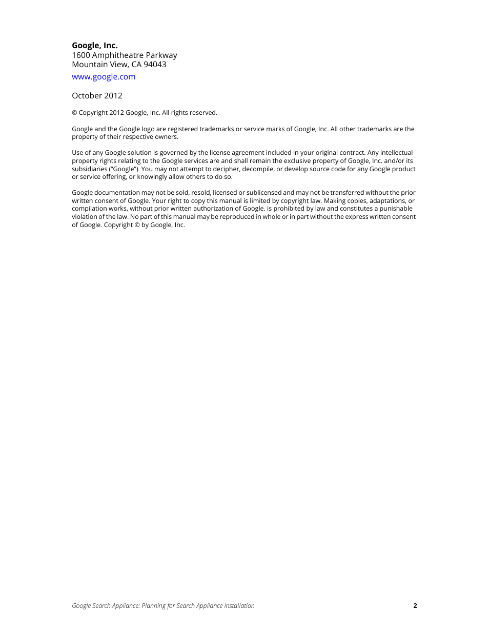 Google Search Appliance Planning for Search Appliance Installation User Manual | Page 2 / 23