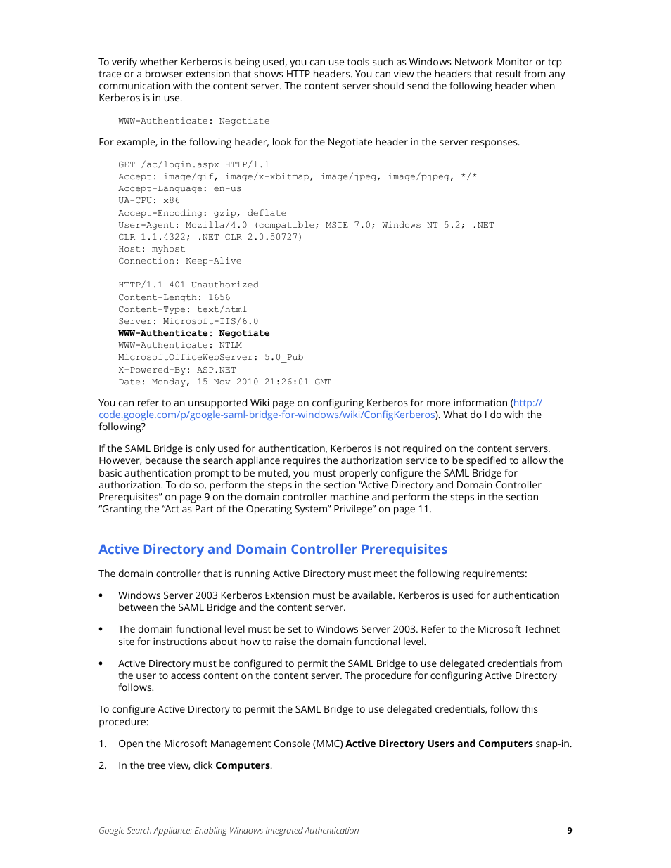 Google Search Appliance Enabling Windows Integrated Authentication version 6.8 User Manual | Page 9 / 25