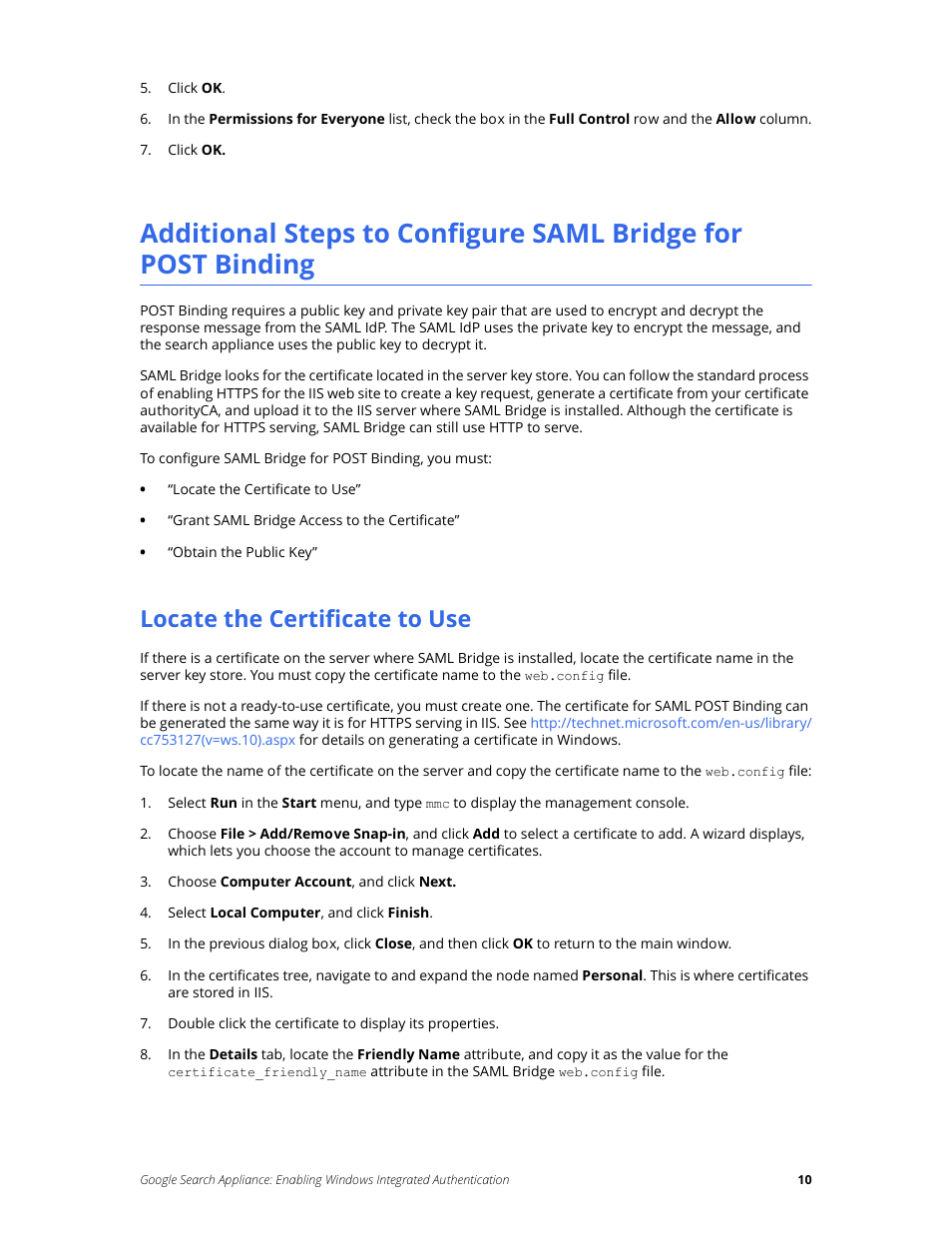 Locate the certificate to use | Google Search Appliance Enabling Windows Integrated Authentication version 7.2 User Manual | Page 10 / 20