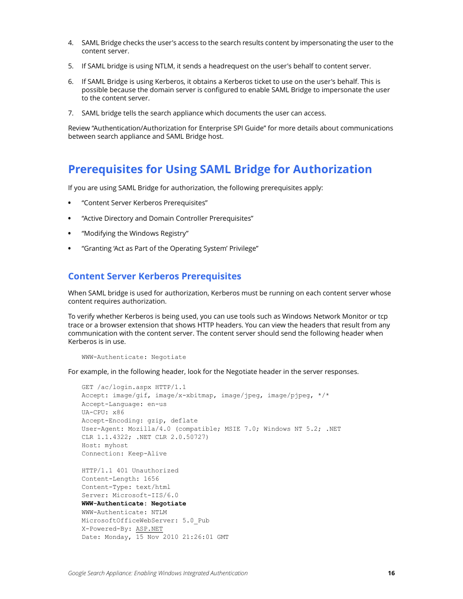 Content server kerberos prerequisites | Google Search Appliance Enabling Windows Integrated Authentication version 7.2 User Manual | Page 16 / 20