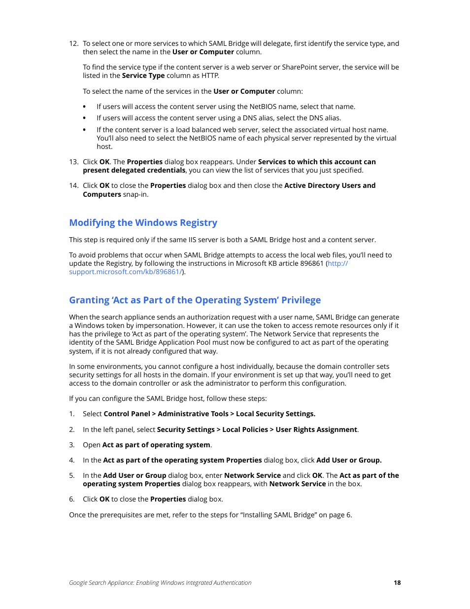 Modifying the windows registry | Google Search Appliance Enabling Windows Integrated Authentication version 7.2 User Manual | Page 18 / 20