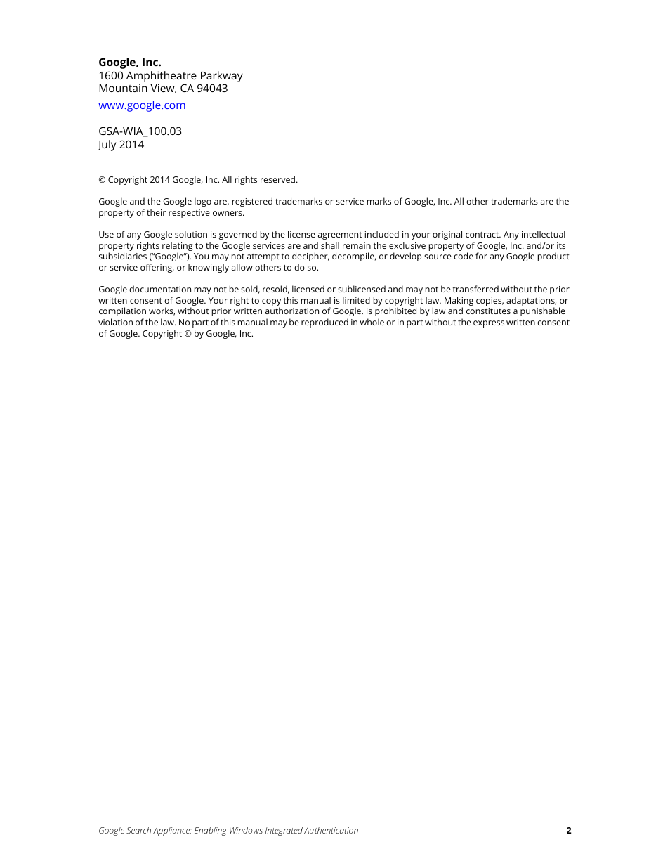 Google Search Appliance Enabling Windows Integrated Authentication version 7.2 User Manual | Page 2 / 20