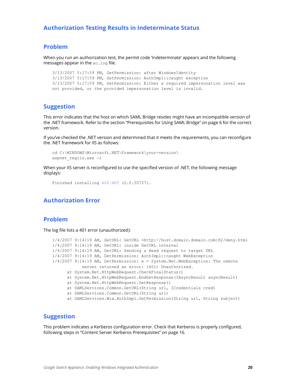 Google Search Appliance Enabling Windows Integrated Authentication version 7.2 User Manual | Page 20 / 20