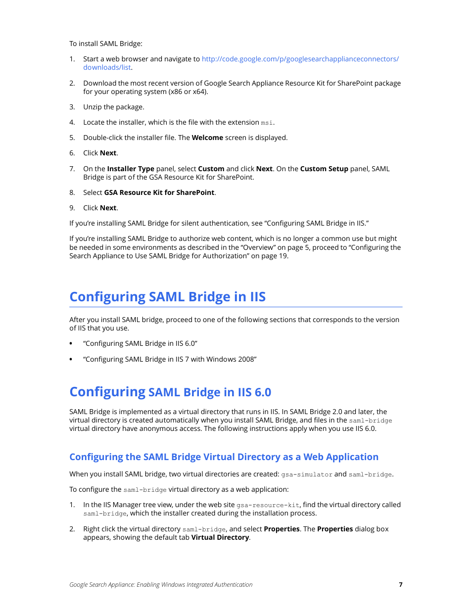 Configuring saml bridge in iis, Configuring saml bridge in iis 6.0, Configuring | Saml bridge in iis 6.0 | Google Search Appliance Enabling Windows Integrated Authentication version 7.2 User Manual | Page 7 / 20