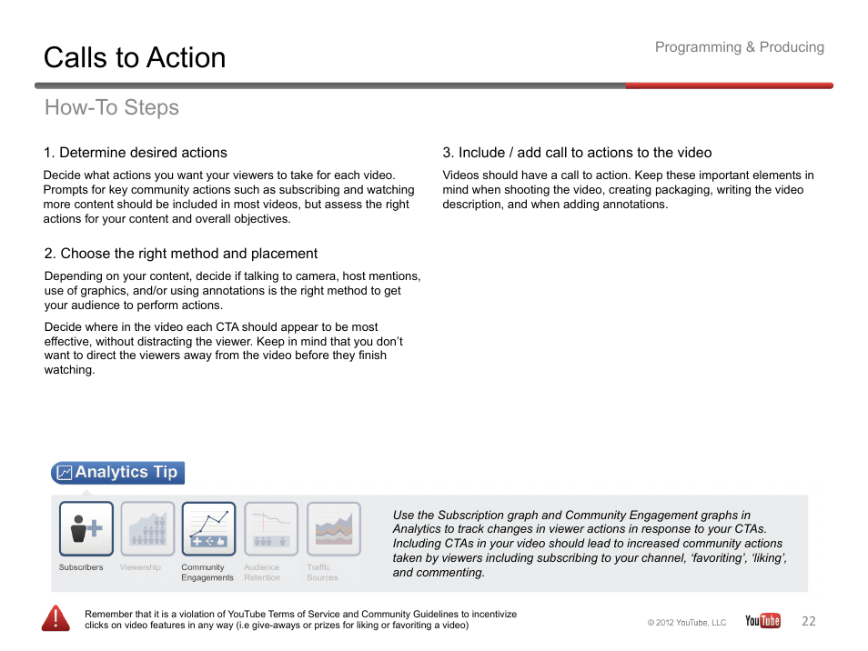 Calls to action, How-to steps | Google YouTube Creator Playbook Guide Version 2 User Manual | Page 22 / 91