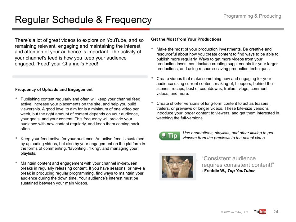 Regular schedule & frequency | Google YouTube Creator Playbook Guide Version 2 User Manual | Page 24 / 91