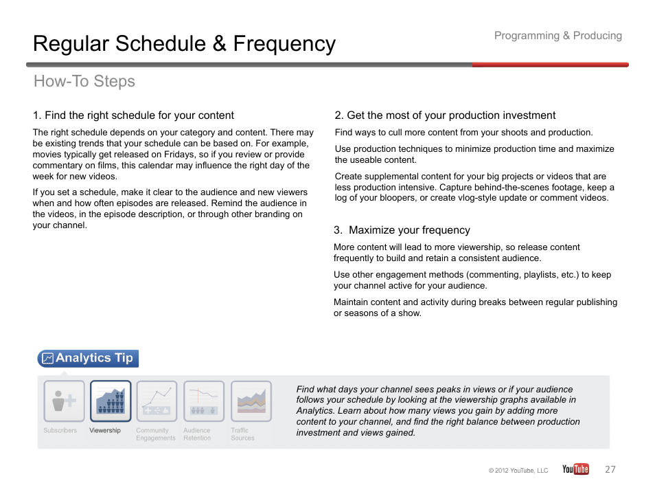 Regular schedule & frequency, How-to steps | Google YouTube Creator Playbook Guide Version 2 User Manual | Page 27 / 91