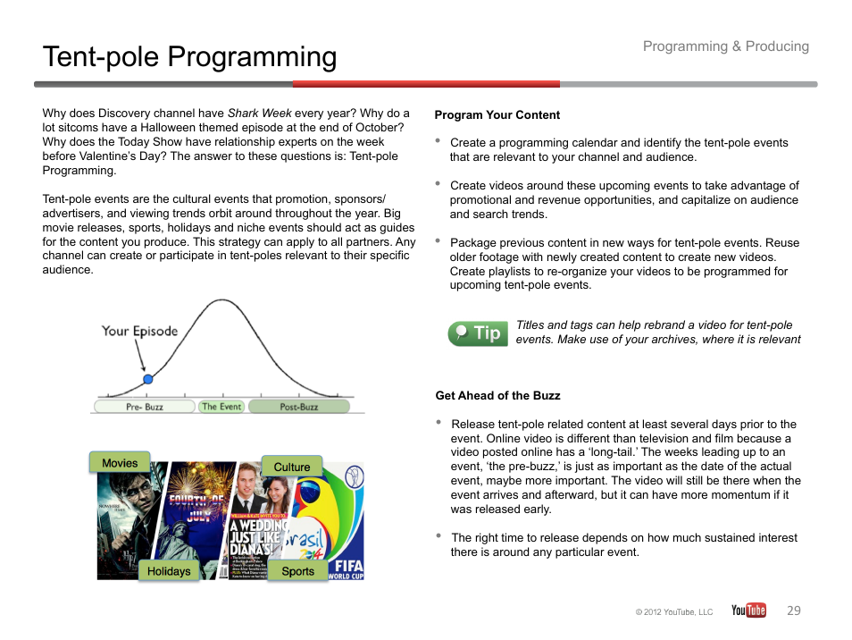 Tent-pole programming | Google YouTube Creator Playbook Guide Version 2 User Manual | Page 29 / 91