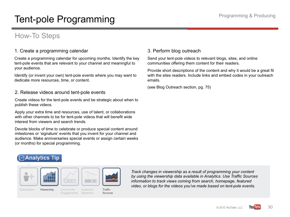 Tent-pole programming, How-to steps | Google YouTube Creator Playbook Guide Version 2 User Manual | Page 30 / 91