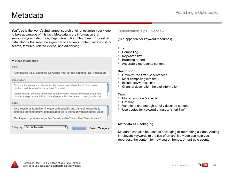 Metadata | Google YouTube Creator Playbook Guide Version 2 User Manual | Page 40 / 91