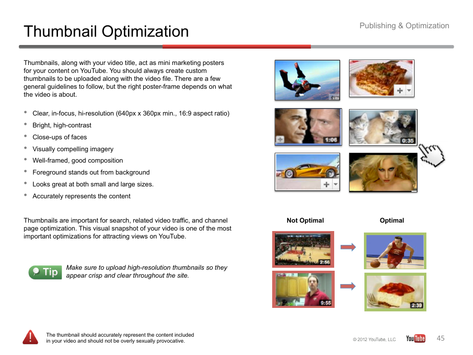 Thumbnail optimization | Google YouTube Creator Playbook Guide Version 2 User Manual | Page 45 / 91