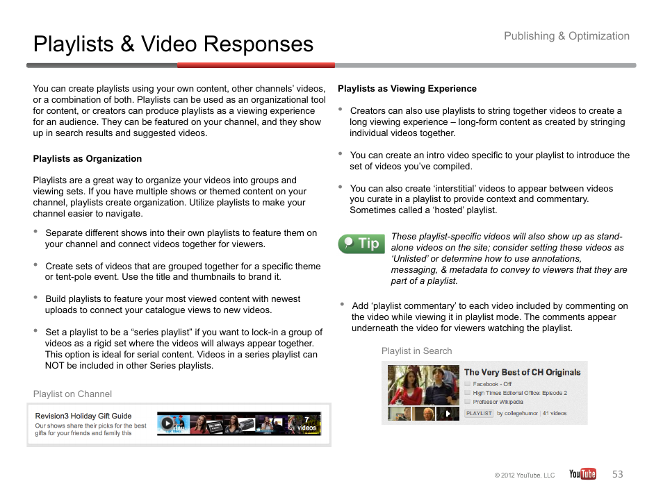 Playlists & video responses | Google YouTube Creator Playbook Guide Version 2 User Manual | Page 53 / 91