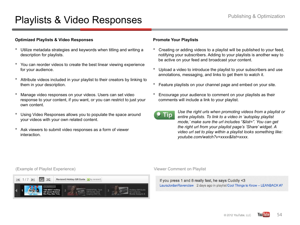 Playlists & video responses | Google YouTube Creator Playbook Guide Version 2 User Manual | Page 54 / 91