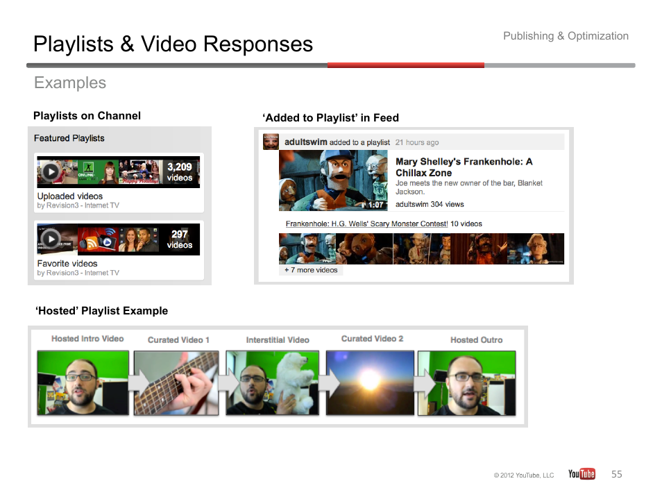 Playlists & video responses, Examples | Google YouTube Creator Playbook Guide Version 2 User Manual | Page 55 / 91