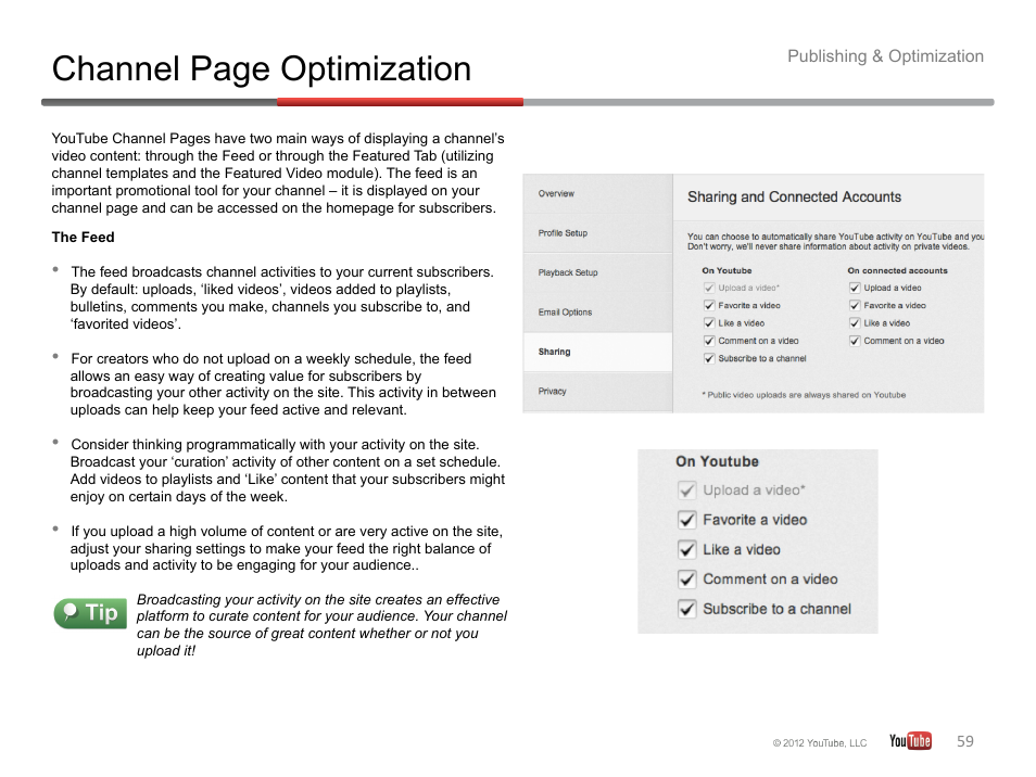 Channel page optimization | Google YouTube Creator Playbook Guide Version 2 User Manual | Page 59 / 91