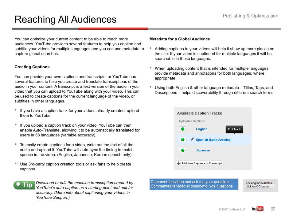 Reaching all audiences | Google YouTube Creator Playbook Guide Version 2 User Manual | Page 65 / 91