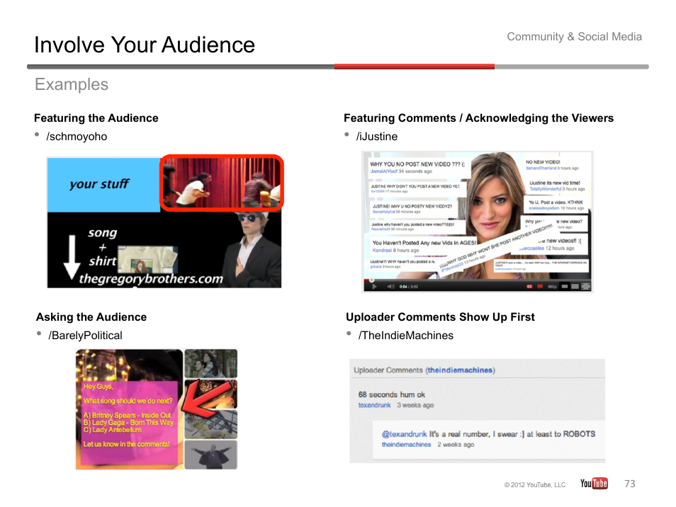 Involve your audience, Examples | Google YouTube Creator Playbook Guide Version 2 User Manual | Page 73 / 91