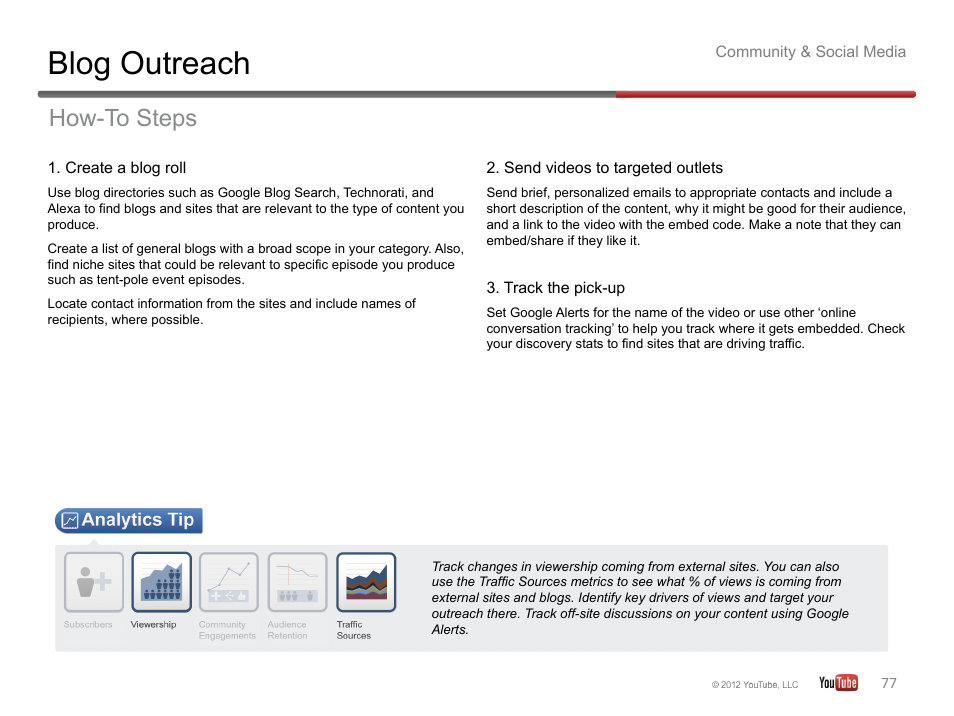 Blog outreach, How-to steps | Google YouTube Creator Playbook Guide Version 2 User Manual | Page 77 / 91