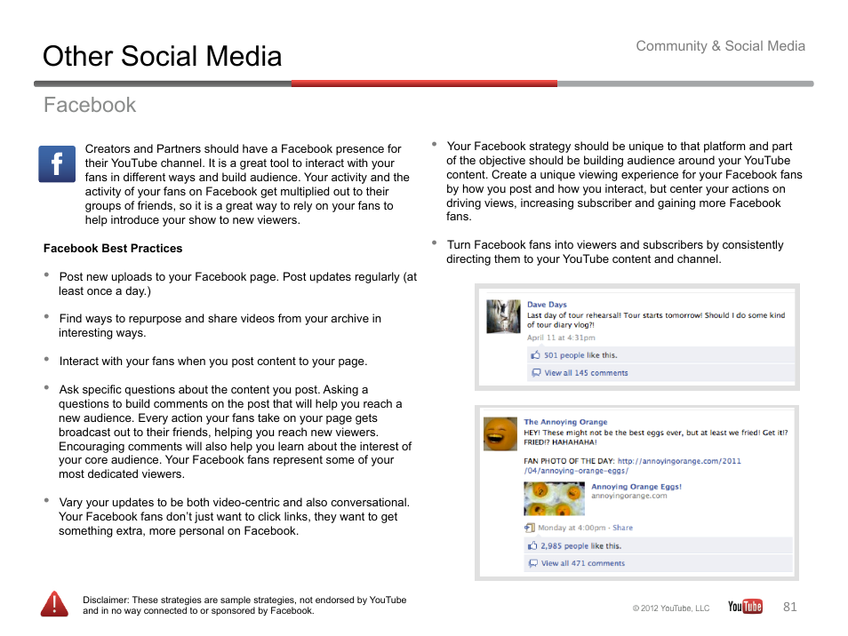 Other social media, Facebook | Google YouTube Creator Playbook Guide Version 2 User Manual | Page 81 / 91