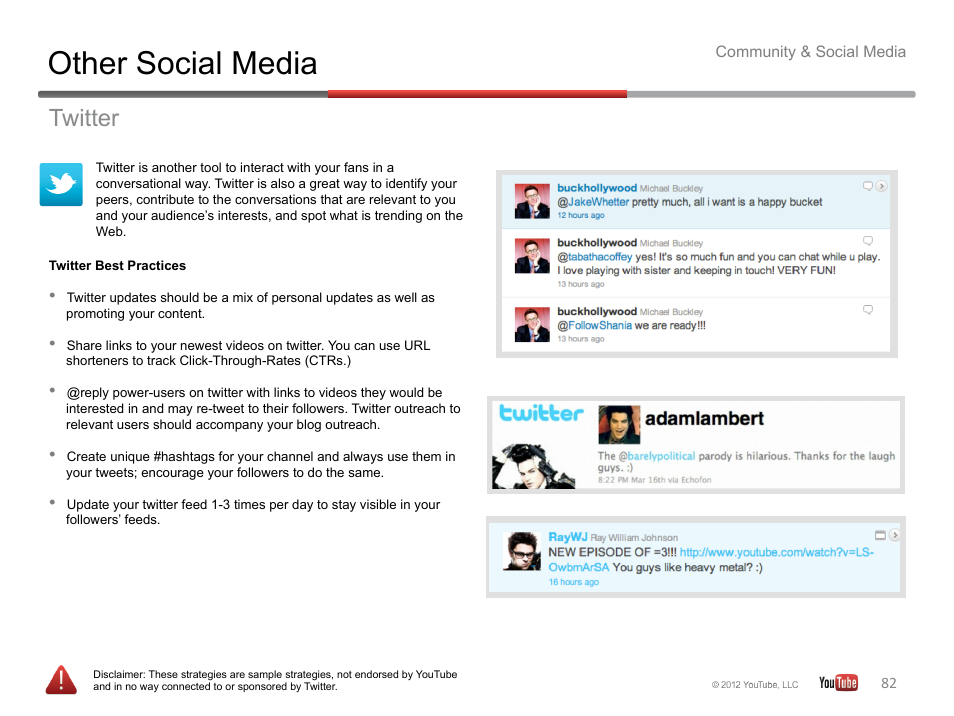 Other social media, Twitter | Google YouTube Creator Playbook Guide Version 2 User Manual | Page 82 / 91