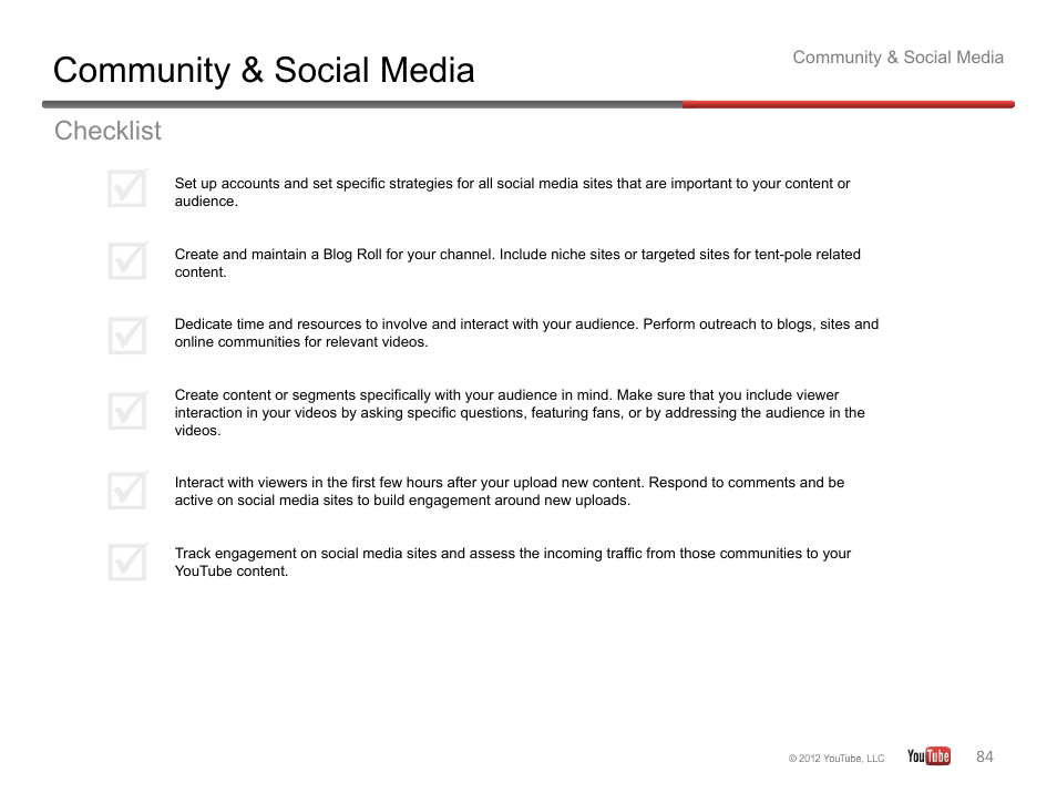 Community & social media, Checklist | Google YouTube Creator Playbook Guide Version 2 User Manual | Page 84 / 91