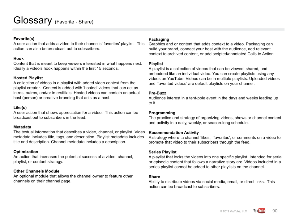 Glossary | Google YouTube Creator Playbook Guide Version 2 User Manual | Page 90 / 91