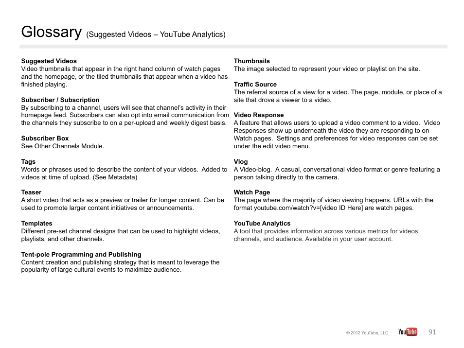 Glossary | Google YouTube Creator Playbook Guide Version 2 User Manual | Page 91 / 91