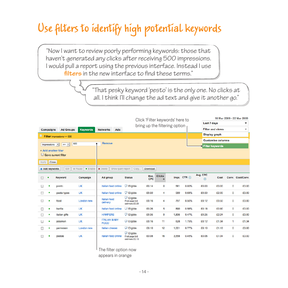Use filters to identify high potential keywords | Google Search hero Utility Belt Instruction Manual User Manual | Page 16 / 20