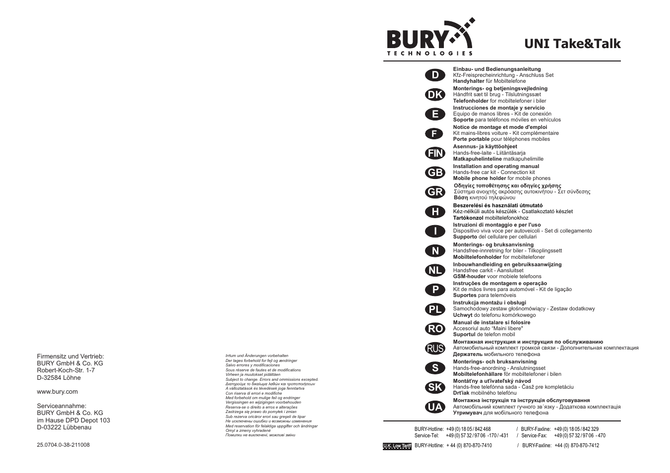 BURY UNI Take&Talk User Manual | 30 pages