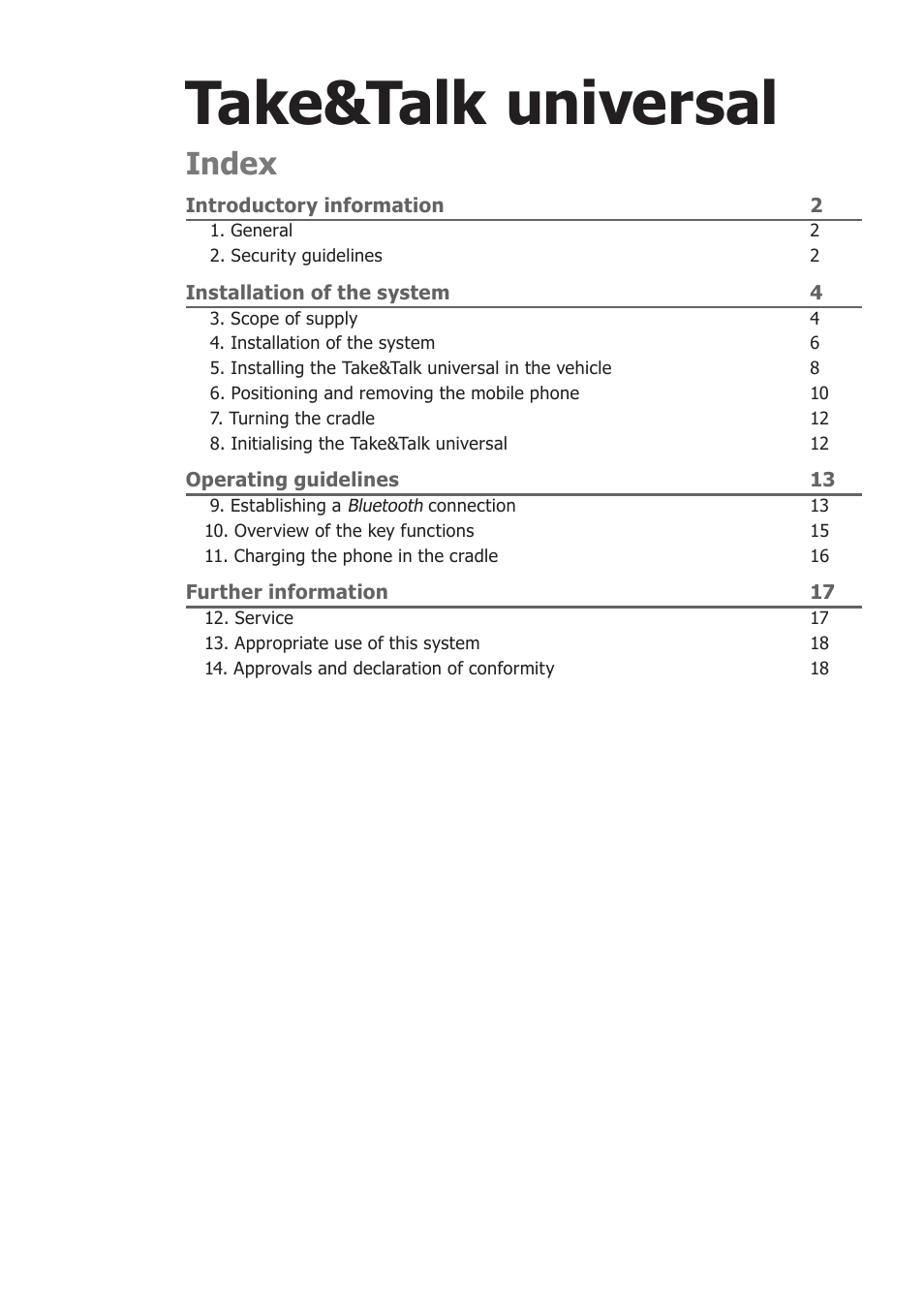 Take&talk universal, Index | BURY UNI Take&Talk universal User Manual | Page 3 / 24