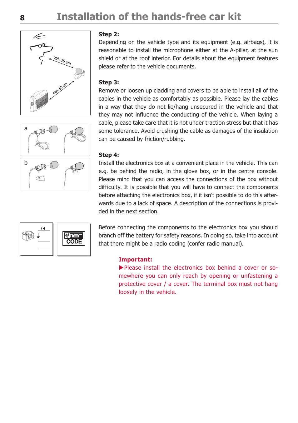 Installation of the hands-free car kit | BURY CC 9060 Music USER Manual User Manual | Page 8 / 44