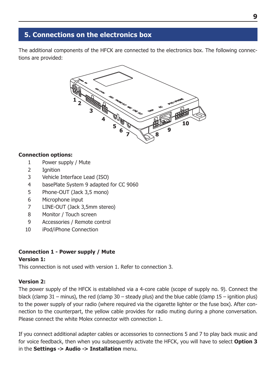 Connections on the electronics box | BURY CC 9060 Music USER Manual User Manual | Page 9 / 44