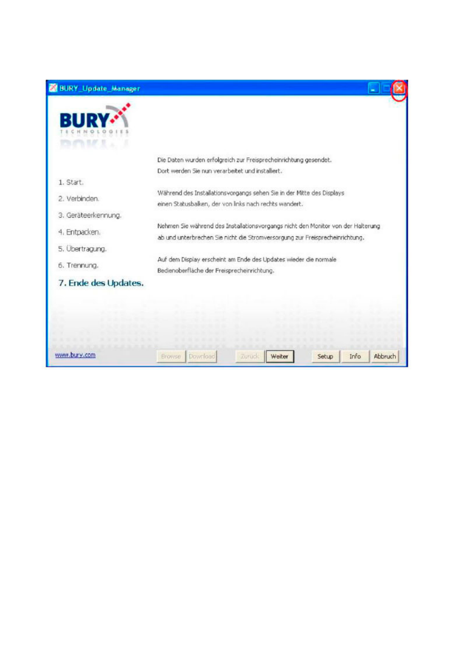 BURY AD9060 Update guide with MS Windows Software User Manual | Page 18 / 19